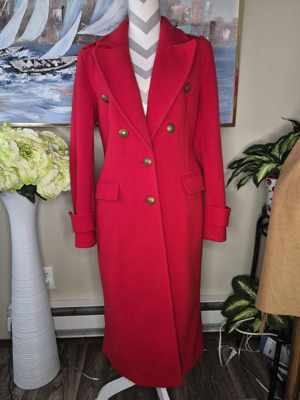 Express Double-Breasted Bright Red Trench Coat